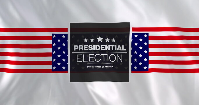 Image of presidential election, usa text over american flags on waving white background