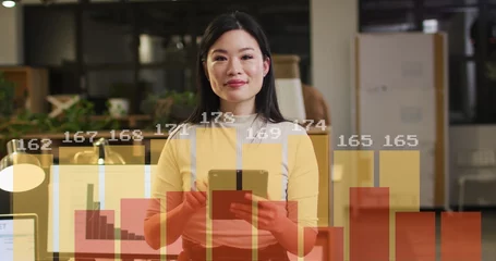 Poster Aziatische plekken Image of financial data processing over asian businesswoman working in office