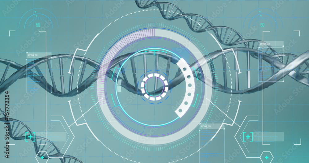 Poster image of scope scanning over dna strands