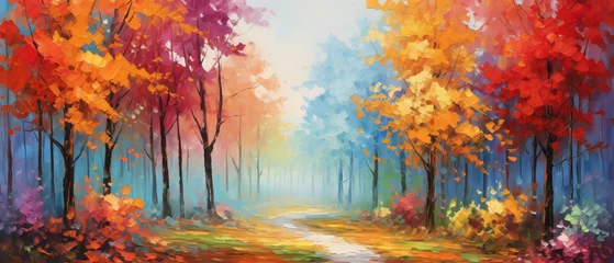 Foto auf Acrylglas Oil painting landscape  colorful autumn forest .. © levit