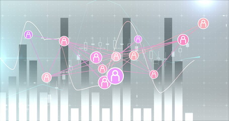 Image of data processing and media icons on white background