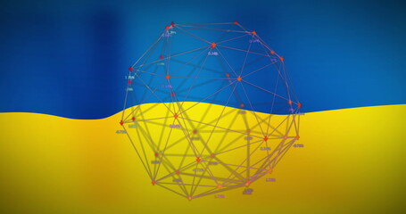 Fototapeta premium Image of financial data and connections over flag of ukraine