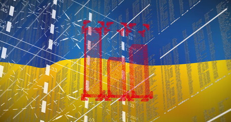Obraz premium Image of financial data and graph over flag of ukraine