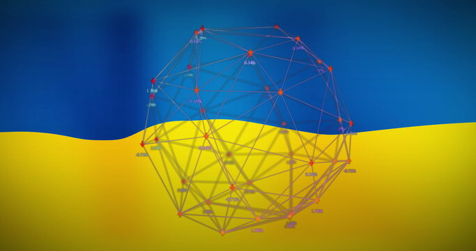 Naklejki Image of financial data and connections over flag of ukraine