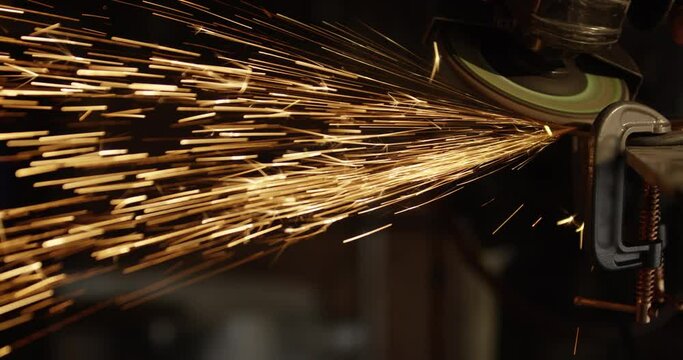 metal work shop angle grinder sparks