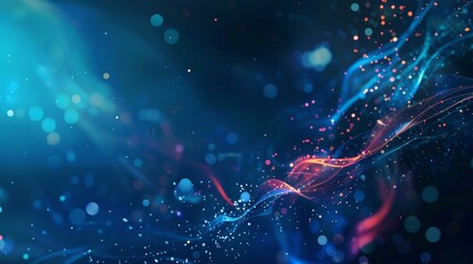 Dynamic abstract blue background with glowing light trails and bokeh particles for technology or science concepts - obrazy, fototapety, plakaty