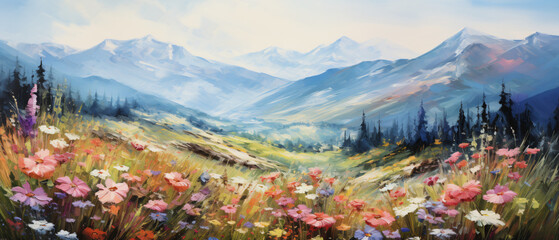 Oil painting of wildflowers in the mountains ..  7 - obrazy, fototapety, plakaty