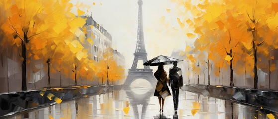 Oil Painting Paris. european city landscape. France Wa - obrazy, fototapety, plakaty