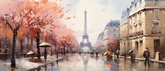 Oil Painting Street View of Paris. Tender landscape sp