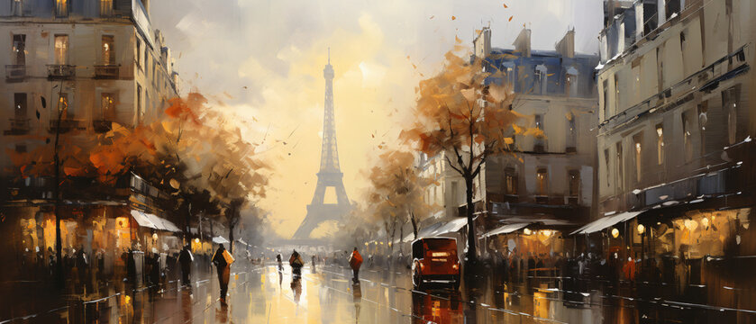 Fototapeta Oil Painting Street View of Paris. .european city land