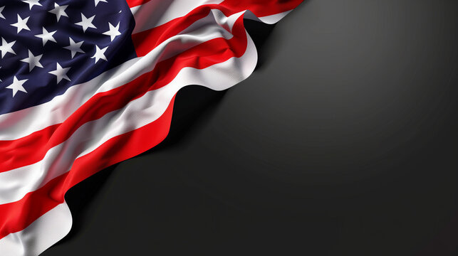 Black background USA flag with copy space for memorial day, Independence day, USA flag, Wavy American Flag on dark grunge background 4th of July, Memorial Day, Labor Day Background Ai generated image