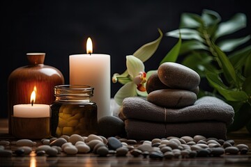 Obraz na płótnie Canvas Professional spa treatments with aromatherapy oils, candles, and relaxing accessories