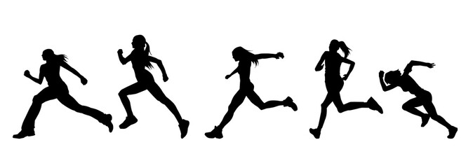 Silhouette collection of sporty woman in running pose. Silhouette collection of female run pose.