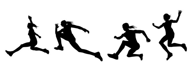 Silhouette collection of sporty woman in running pose. Silhouette collection of female run pose.