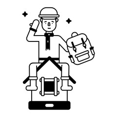 Editable glyph icon of a school student 