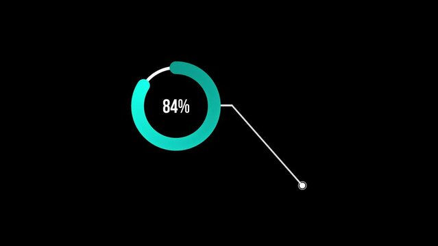 84 percent Call out Pie Chart Animation. Eighty Four percent Glowing Blue Chart on Black and Background. Eighty Four percentage chart for finance, sales, statistics Green Screen Motion Graphics