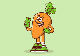 Mascot character illustration of a carrot with hand forming peace symbol