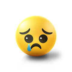 Crying Emoji stress ball on shiny floor. 3D emoticon isolated.