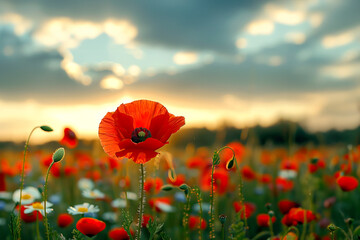 Poppy field, Remembrance day, Memorial Anzac day banner. Remember , Historic war memory.