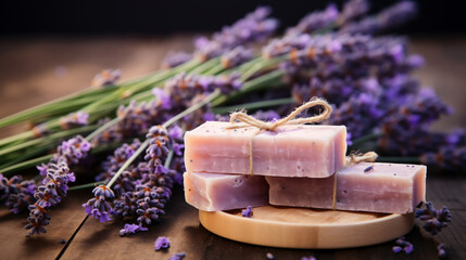 Organic lavender soap on wooden background. Eco natura