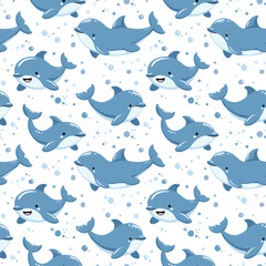 Naklejka premium Cute Dolphin Seamless Pattern