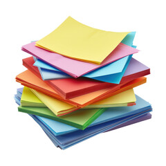 A stack of colored sticky notes isolated on transparent background. Multicolor Sticky Notes for Notes & Reminders cutout PNG
