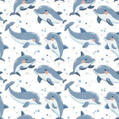 Naklejka premium Cute Dolphin Seamless Pattern