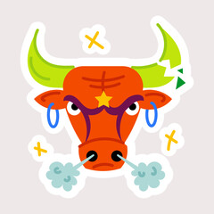 A well-designed flat sticker of angry bull head 