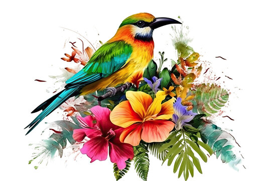 bird white background isolated Tropical flowers