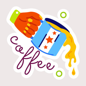 Editable flat sticker depicting spilling coffee 