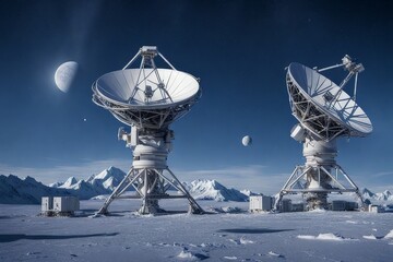 Huge radio telescope aimed directly into sky in middl