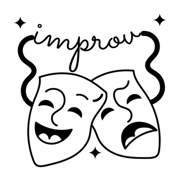 A well-designed glyph sticker of theatre masks 