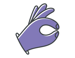 Vector isolated doodle symbol of funny human hand making ok gesture with fingers.