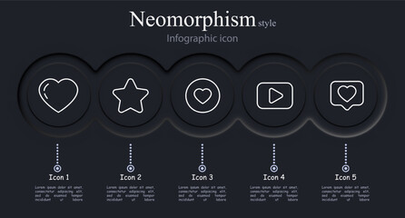 Message icon set. Emoji, heart, star, like, video hosting, dating site. Neomorphism style. Vector line icon for business and advertising - obrazy, fototapety, plakaty
