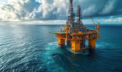 Industrial offshore drilling rig in the middle of the sea.