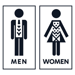 Male and female toilet restroom sign logo, different design style with text: men and women. Vector. Eps10