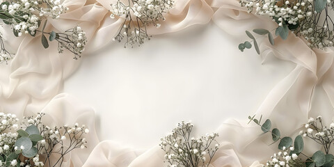 Obraz na płótnie Canvas Feminine wedding desktop mockup with baby's breath and gypsophila flowers, perfect for blog or event planning