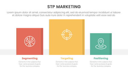 stp marketing strategy model for segmentation customer infographic with square chart data box right direction 3 points for slide presentation