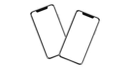 Two rotated smartphone mockups with white screen Isolated On White Background