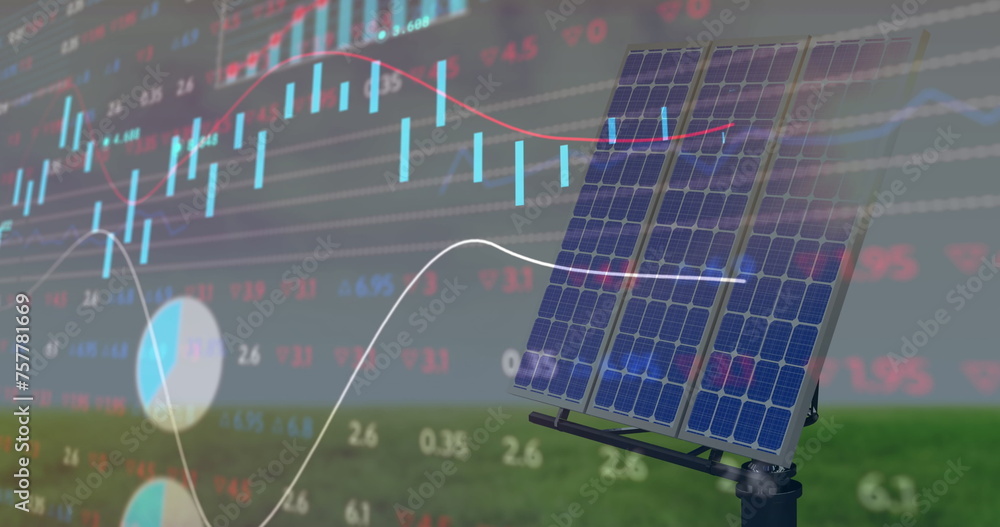 Canvas Prints Image of financial data processing over solar panel