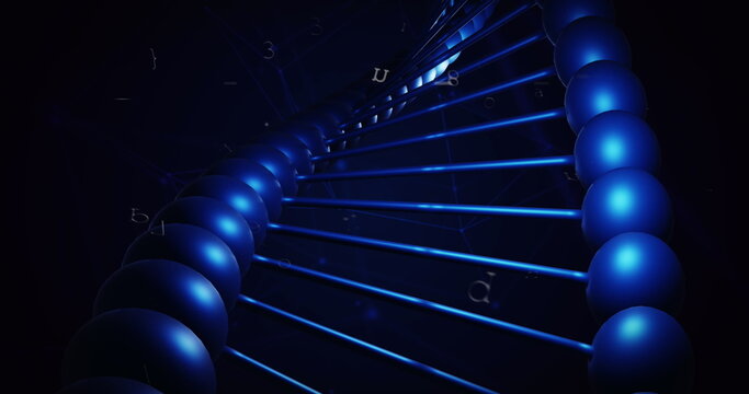 Changing alphabets dna structure and over security padlock icon and microprocessor connections - Powered by Adobe