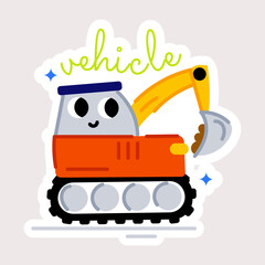 Here’s a flat sticker of construction excavator 