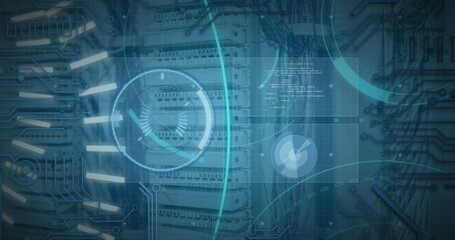 Image of digital interface over server room