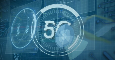 Image of digital interface over server room