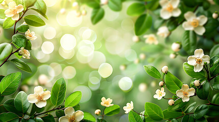 Spring Background: Fresh Greenery, Blooming Flowers, Generative Ai