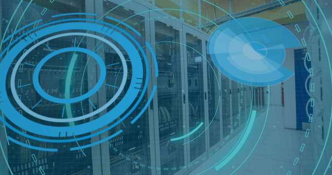 Image of digital interface over server room