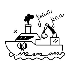 A well-designed glyph sticker of cargo ship 