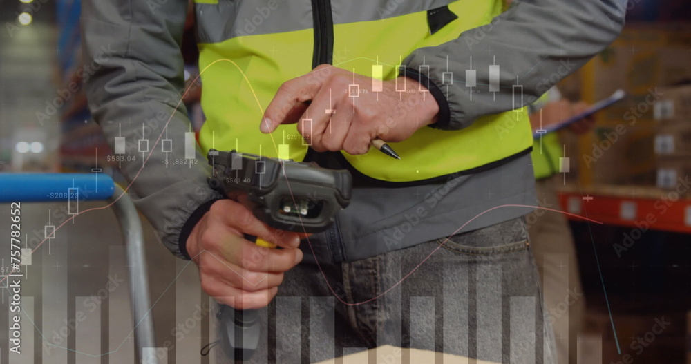 Aufkleber image of data processing over man working in warehouse