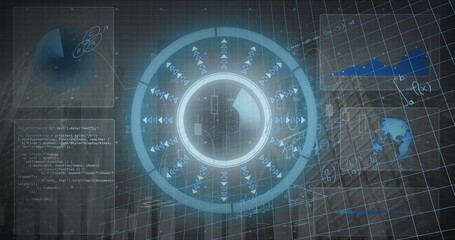 Image of data processing over cityscape