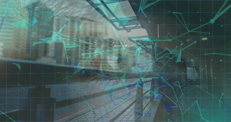 Image of data processing over cityscape